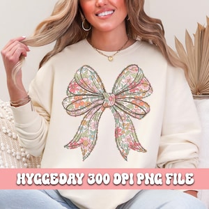 Fiocco primaverile PNG, download digitale, sublimazione, sublimare, civettuola, preppy, fiori delicati, carino, femminile, grazioso, floreale, alla moda, retrò,