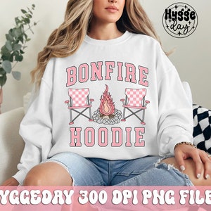 Bonfire Sudadera con capucha PNG, Descarga digital, Sublimación, Sublimate, campamento, fogata, al aire libre, niña, rosa, lindo, camper, verano, a cuadros,