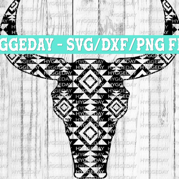 Aztec Cow Skull Svg Dxf Png, boho, tribal, pattern, country, Americana, farmhouse, western, bull, Files for Cricut, Silhouette, Sublimate,