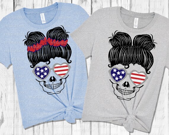 Download Girl Usa Skulls Svg Dxf Png Messy Bun Skull Patriotic Etsy