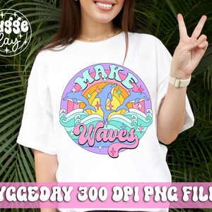 Wellen PNG, digitaler Download, Sublimation, sublimieren, niedlich, retro, Urlaub, Strand, Wellen, Delfine, Meer, Meer, Vintage, Regenbogen,