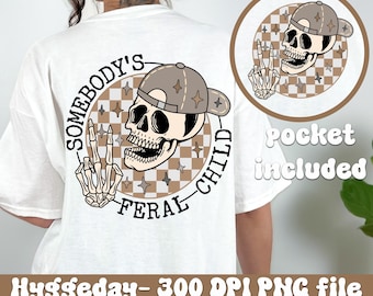 Feral Child Skull PNG: Checkered Ball Cap Design (Digital Download)
