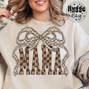 Bow Mama PNG: Checkered Varsity Design (Digital Download)