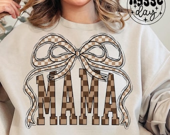 Bow Mama PNG: Checkered Varsity Design (Digital Download)