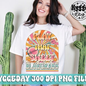 Jouez ce doux bluegrass PNG, téléchargement par sublimation, téléchargement numérique, festival, banjo, hippie, groovy, vintage, musique country, western