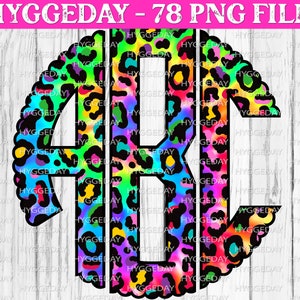 Rainbow Tie Dye Leopard  Monogram Letters Png, Leopard Letters, Cheetah, 90s, Neon, Alphabet pack, Letters for sublimation