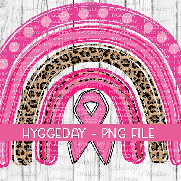 Awareness Rainbow PNG, Sublimation Download, breast cancer, cure, in October we wear pink, fall, autumn, ribbon, cheetah, leopard, doodle,