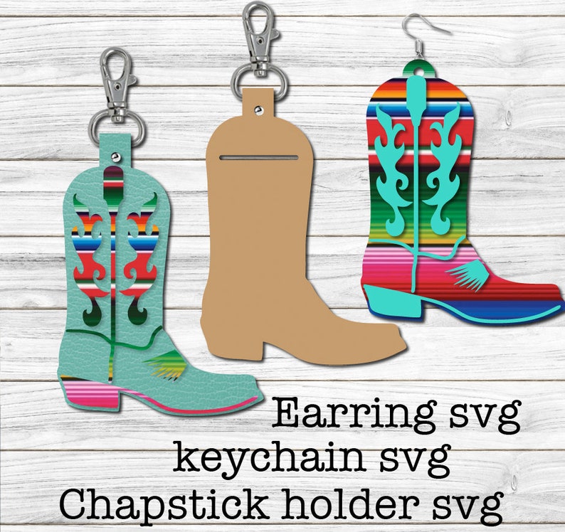 Download Cowboy Boot Cut Set: Keychain Earrings & Lip balm Holder ...