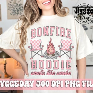 Bonfire Sudadera con capucha PNG, Descarga digital, Sublimación, Sublimate, campamento, fogata, al aire libre, niña, rosa, lindo, camper, verano, a cuadros,