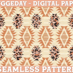 Seamless Aztec Pattern Png, Digital Paper, léopard, guépard, pays, western, désert, boho, fond, sublimation, sublimer, sud-ouest
