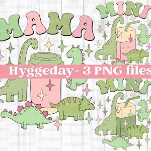 Modèles assortis PNG, téléchargement numérique, sublimation, maman, mini, maman, enfants, garçons, sublimer, dinosaure, rétro, mignon, café, boîte de jus,