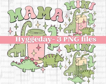 Mama Mini Dinosaur PNG: Retro Matching Designs (Digital Download)