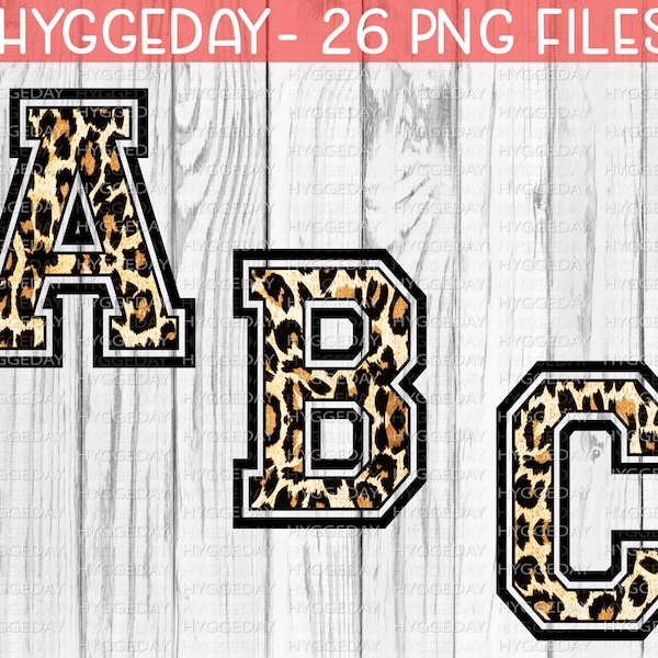 Leopard Sports Letters PNG, Sublimate Download, Graphics, Cheetah Varsity Letters, Animal Print Alphabet PNG, Cheetah Letters, PNG Font,