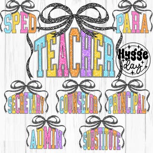 8 Schoolbezettingsbundel PNG Digitale download Sublimeren Sublimatie Terug naar Leraar begeleider schoolhoofd strikt trendy shirt