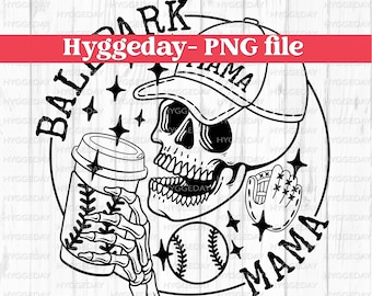 Ballpark Mama Skull PNG: Baseball Softball Sublimation Design (Digital Download)