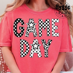 Jour du match PNG, téléchargement numérique par sublimation Sublime école esprit équipe couleurs noir blanc football automne automne preppy mignon noeud chemise maman