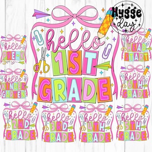 9 Lot scolaire PNG Téléchargement numérique Sublimation Sublimation Retour au professeur 1er 2e 3e 4e 5e 6e année coquette noeuds chemise tendance pour enfants