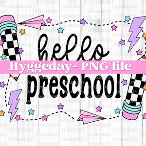 Bonjour préscolaire PNG, téléchargement numérique, sublimer, sublimation, retour à l'école, professeur, damier, points, enfants, mignon, griffonnage, pomme, crayon,