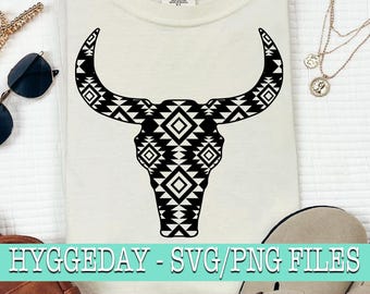 Aztec Cow Skull Svg Dxf Png, boho, tribal, pattern, country, Americana, farmhouse, western, bull, Files for Cricut, Silhouette, Sublimate,