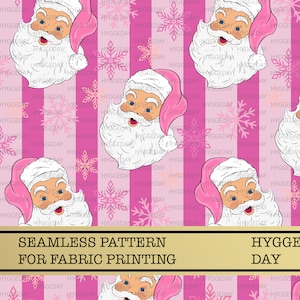 Seamless Christmas Png, Sublimate Download, Santa, girls, pink, snowflakes, Background, fabric printing