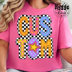 Texte personnalisé PNG, téléchargement numérique, sublimation, esprit d'école, football, mascotte, équipe de drill, danse, design, étoiles preppy lumineuses à damier