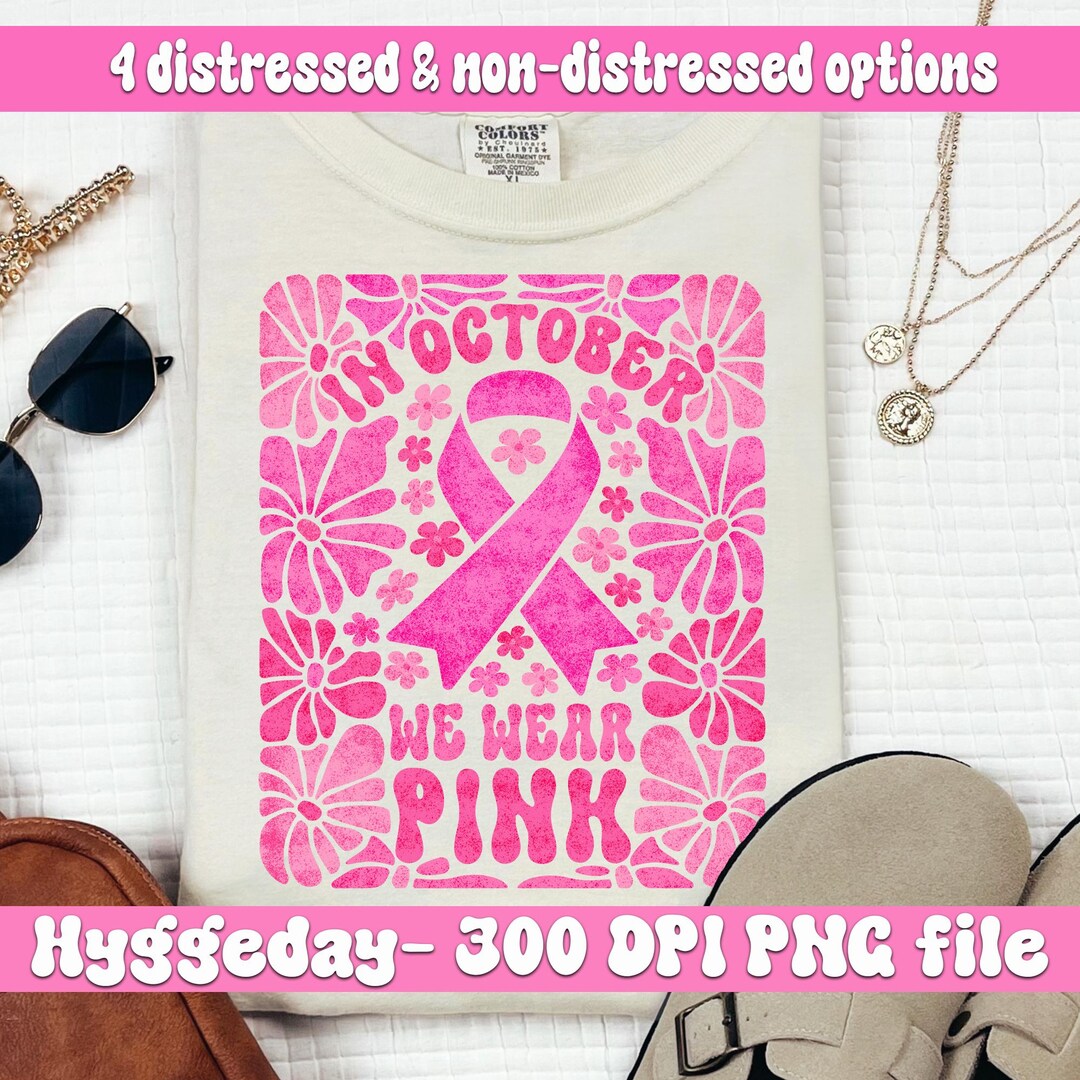 Pink Ribbon PNG: Breast Cancer Awareness, Boho Floral Design (digital ...