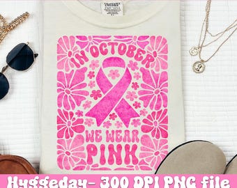 Pink Ribbon PNG: Breast Cancer Awareness, Boho Floral Design (Digital Download)