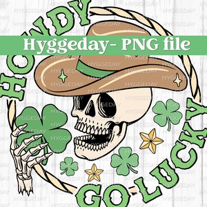 Día de San Patricio PNG, Descarga digital, Sublimar, Sublimación, hola, occidental, country, vaquero, retro, vintage, trébol, calavera, skellie,