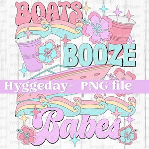 Bateaux Booze Babes PNG, téléchargement numérique, sublimation, sublime, mignon, rétro, vacances, plage, vagues, amitié, été, fête, boire,