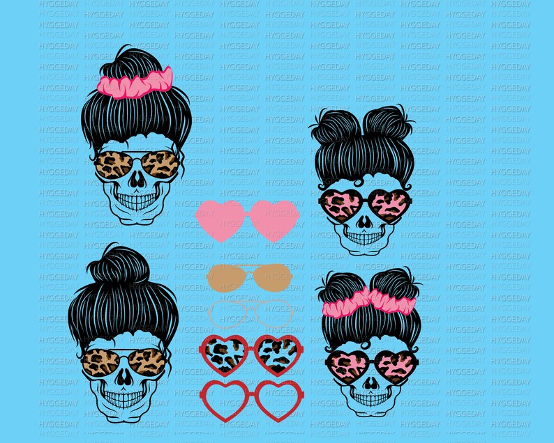 Download Mommy And Me Skulls Svg Dxf Png Messy Bun Skull Leopard | Etsy