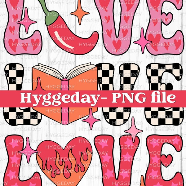 Love books PNG, Digital Download, Sublimation, Sublimate, valentines, heart,  romance, spicy, smut, bookish, checker, flame, trendy