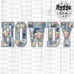 ¡HOWDY! PNG, descarga de sublimación, digital, sublimar, coqueta, lazo, vaquera americana con costuras de mezclilla floral de los 90, rodeo sureño del oeste