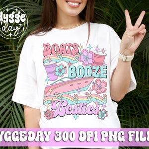 Bateaux Booze Besties PNG, téléchargement numérique, sublimation, sublime, mignon, rétro, vacances, plage, vagues, amitié, été, fête, boire,