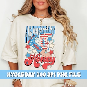 Miel americana PNG, descarga digital, sublimación, sublimar, américa, lindo, retro, occidental, país, botas de vaquero, rodeo, 4 de julio,