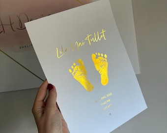 Personalised Newborn Handprint Footprint Foil Print, Keepsake Art (Includes Ink Kit) - A5, A4, 8x10