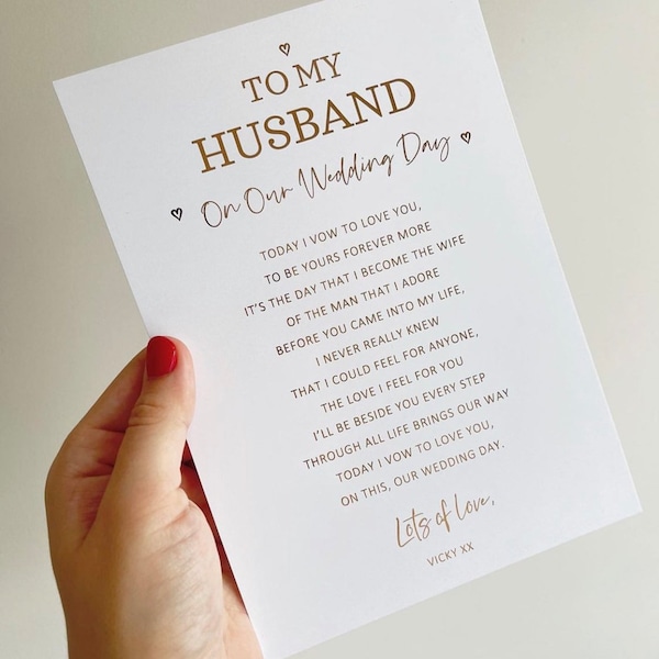 To my Husband | groom gift print wedding day keepsake gold rose gold perfect personalised emotional foil