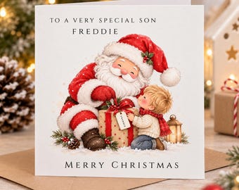 Personalised Christmas Card for Son, Santa & Rudolph Christmas Card, Christmas Card for Boy, Son Christmas Card, Merry Christmas