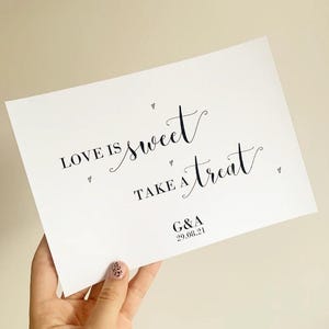 Love is sweet take a treat foil print wedding keepsake gold rose gold perfect personalised emotional foil cart leave a message