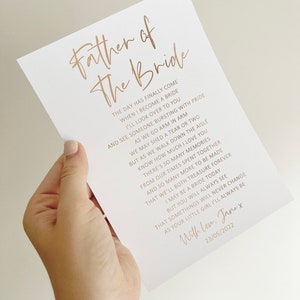 Father of the Bride gift print wedding keepsake gold rose gold perfect personalised emotional foil in law