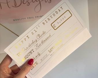 Personalised Foil Novelty Cheque Birthday Wedding & Anniversary trust fund | Cute Money Gift Print | Celebration Surprise Print | Gift Idea