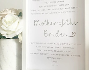 Mother of the bride gift print wedding keepsake gold rose gold perfect personalised emotional foil