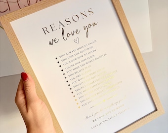 Personalised Reasons We Love You Foil Print | Custom Family Gift | Mum, Dad, Grandma, Grandad Gift | Birthday, Mother’s Day, Father’s Day |