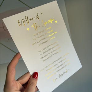 Mother of the groom hearts gift print wedding keepsake gold rose gold perfect personalised emotional foil in law