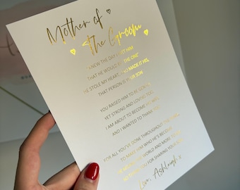 Mother of the groom hearts gift print wedding keepsake gold rose gold perfect personalised emotional foil in law