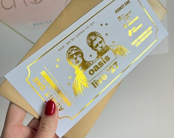 Personalised Oasis Concert Ticket | Oasis Live 2027 Foil Ticket | Foil Concert Ticket Gift | Black & White Music Gift | Concert Keepsake