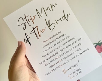 Step Mum | Bonus Mum | Mother of the bride gift print wedding day keepsake gold rose gold perfect personalised emotional foil in law