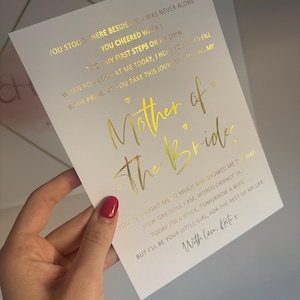 Mother of the Bride Foil Print Keepsake | Personalised Wedding Gift for Mum | Foil Wedding Poem Print | Bridal Party Gift | Memory Custom