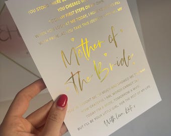 Mother of the Bride Foil Print Keepsake | Personalised Wedding Gift for Mum | Foil Wedding Poem Print | Bridal Party Gift | Memory Custom