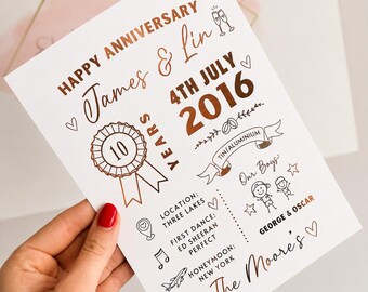 Personalised Anniversary Foil Print | Our Story Couple Keepsake | Wedding Milestone Gift | Relationship Memories | Custom Anniversary Presen
