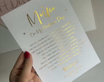 Mother of the Bride Mum gift print wedding keepsake gold rose gold perfect personalised emotional foil print